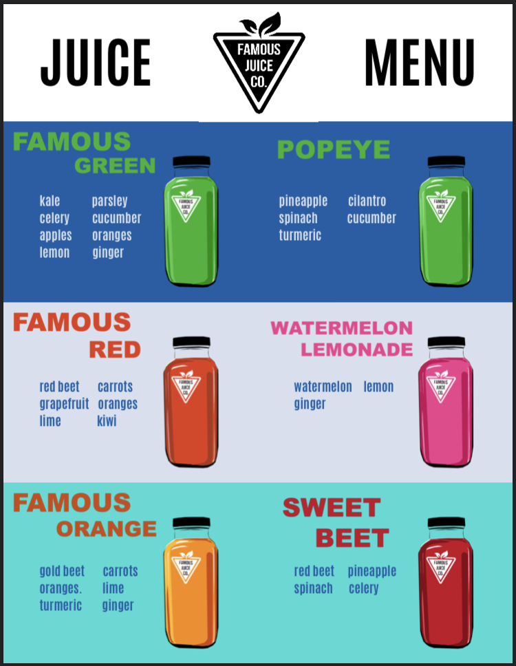 Famous Juice Menu Ingredients