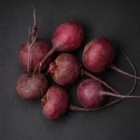 Top view of raw organic beets