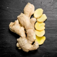 Top view of sliced ginger.